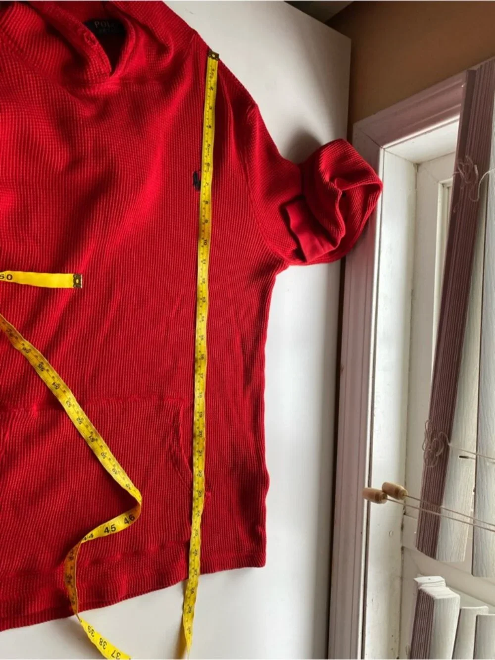 Polo Ralph Lauren Waffle Knit Hoodie Men Medium Red Shirt Cotton Pony Logo FLAW